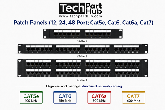Patch Panels (12,24,48 Port; Cat5e, Cat6, Cat6a, Cat7)