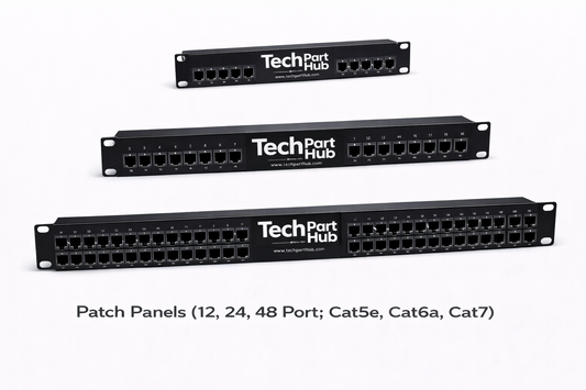 Patch Panels (12,24,48 Port; Cat5e, Cat6, Cat6a, Cat7)